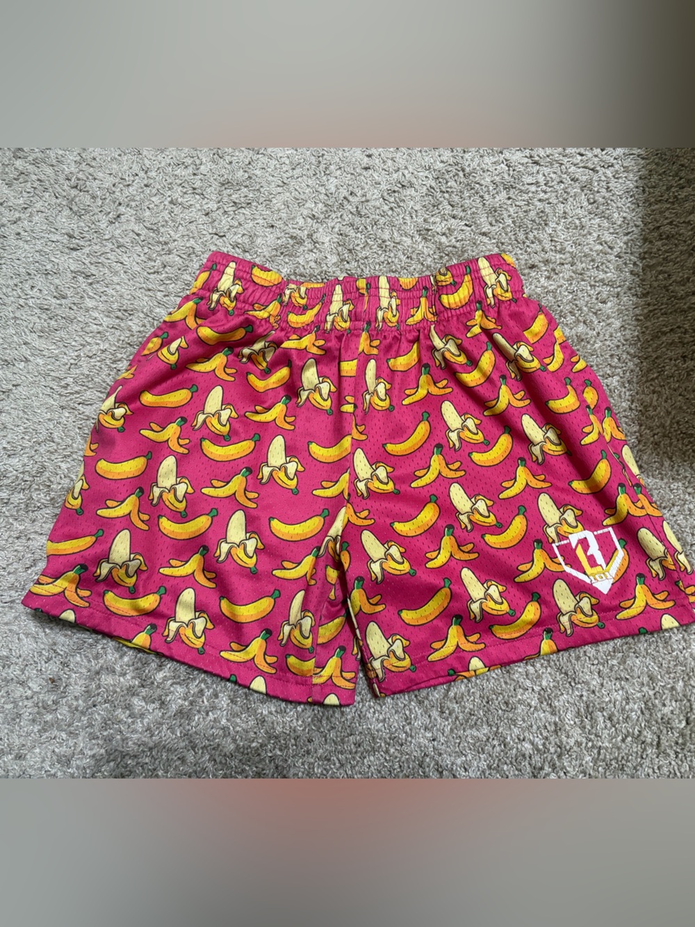 Baseball Lifestyle 101 Pink Banana-Print Elastic Waist Kids Shorts